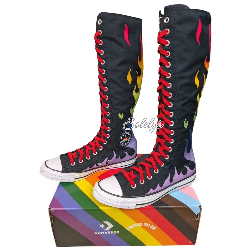 Converse PRIDE XXHI Rainbow Flame Knee High Sneaker Boot Limited Edition M11 W13 - Picture 9 of 11